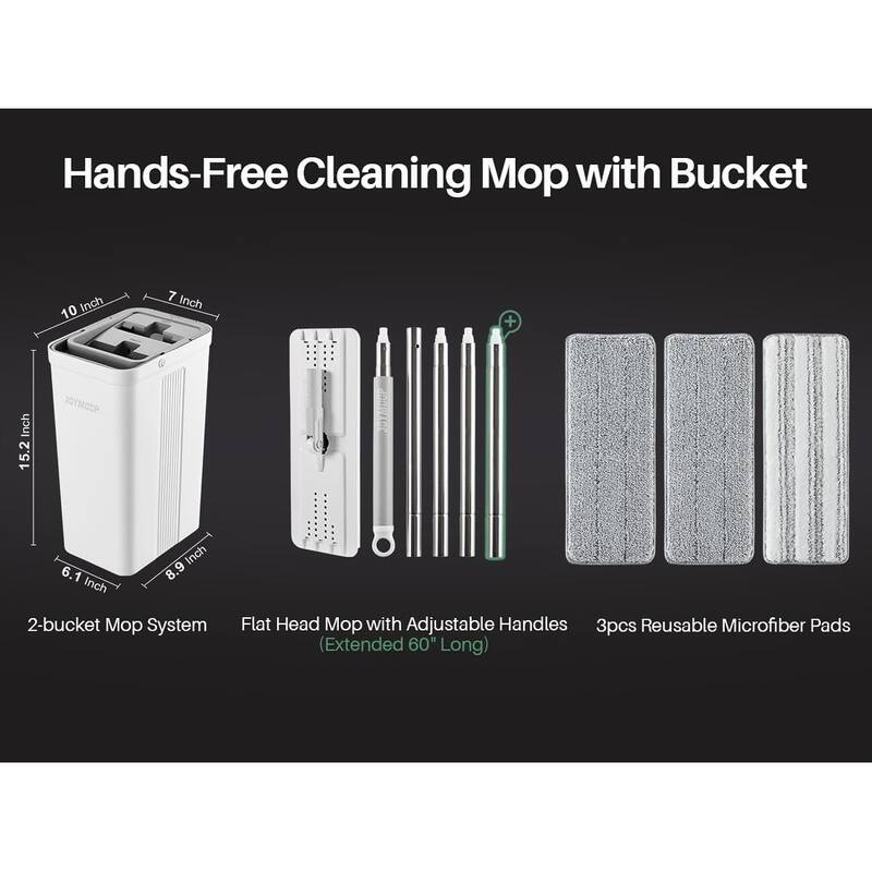 60" Mop and Bucket with Wringer Set, Flat Squeeze Bucket Set, Wet Dry